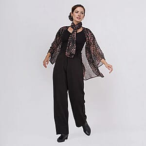 Black Dobby Floral Chiffon Kimono, Scarf, and Scrunchie Set - One Size Fits Most