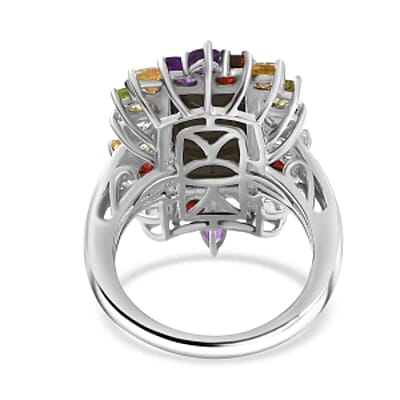 Boulder Opal Triplet and African Amethyst 6.98 ctw Solitaire Ring in Rhodium Over Sterling Silver (Size 6.5) (5.53 g)