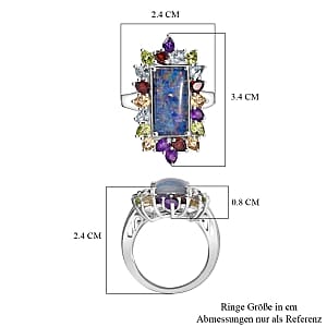 Boulder Opal Triplet and African Amethyst 6.98 ctw Solitaire Ring in Rhodium Over Sterling Silver (Size 6.5) (5.53 g)