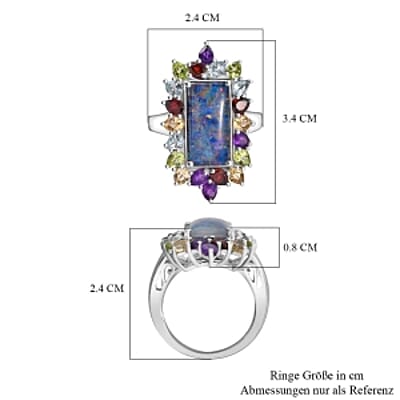 Boulder Opal Triplet and African Amethyst 6.98 ctw Solitaire Ring in Rhodium Over Sterling Silver (Size 6.5) (5.53 g)
