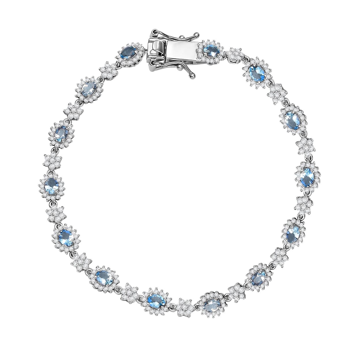 Santa Maria Aquamarine, Moissanite Bracelet in Rhodium Over Sterling Silver (7.25 In) 4.00 ctw image number 0