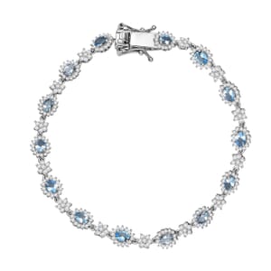 Santa Maria Aquamarine, Moissanite Bracelet in Rhodium Over Sterling Silver (7.25 In) 4.00 ctw