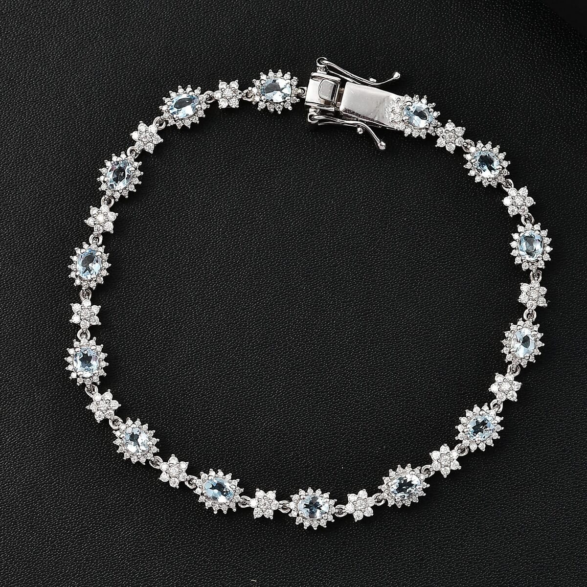 Santa Maria Aquamarine, Moissanite Bracelet in Rhodium Over Sterling Silver (7.25 In) 4.00 ctw image number 1