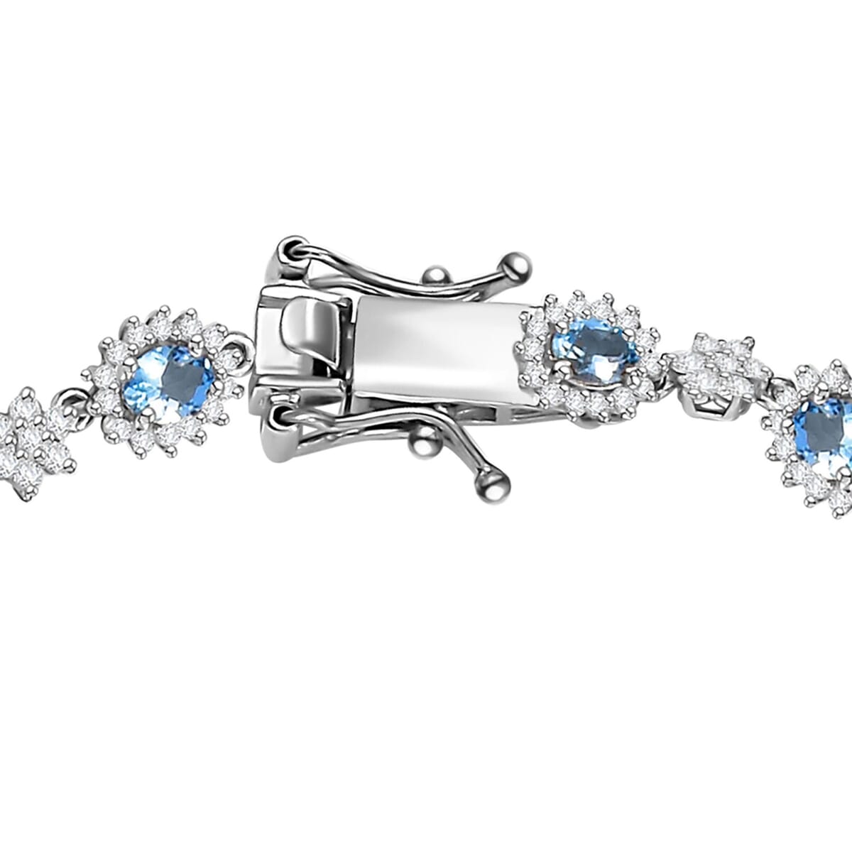 Santa Maria Aquamarine, Moissanite Bracelet in Rhodium Over Sterling Silver (7.25 In) 4.00 ctw image number 3
