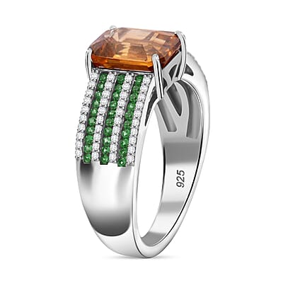 D'Joy Premium Tanzania Yellow Zircon and Multi Gemstone 4.90 ctw Prism Elegance Ring in Rhodium Over Sterling Silver (Size 7.0)