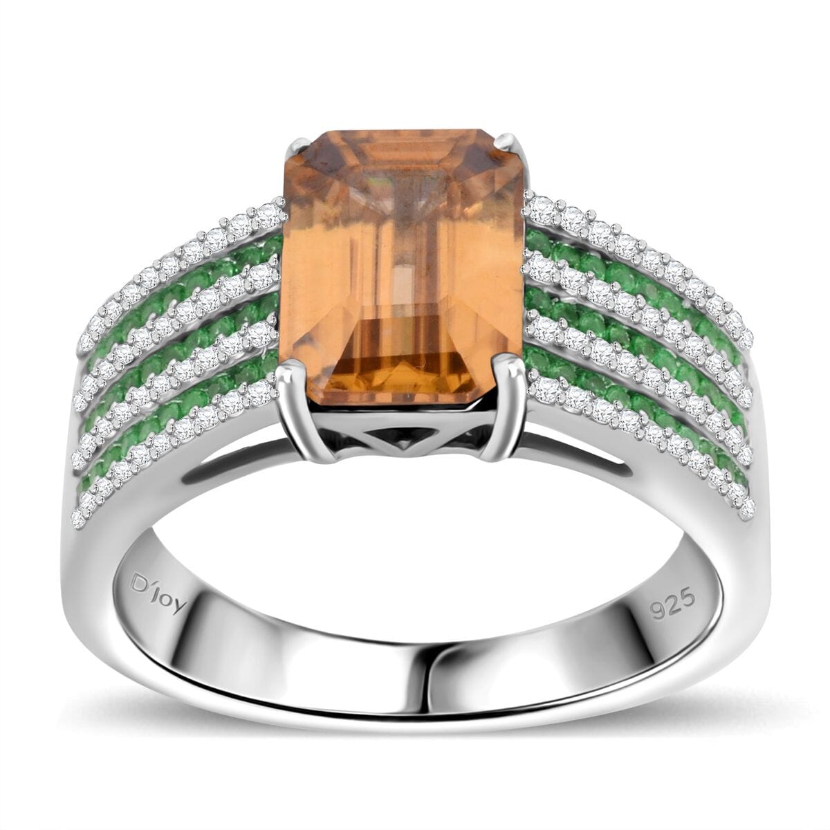 Premium Tanzania Yellow Zircon and Multi Gemstone 4.90 ctw Prism Elegance Ring in Rhodium Over Sterling Silver (Size 9.0) image number 0