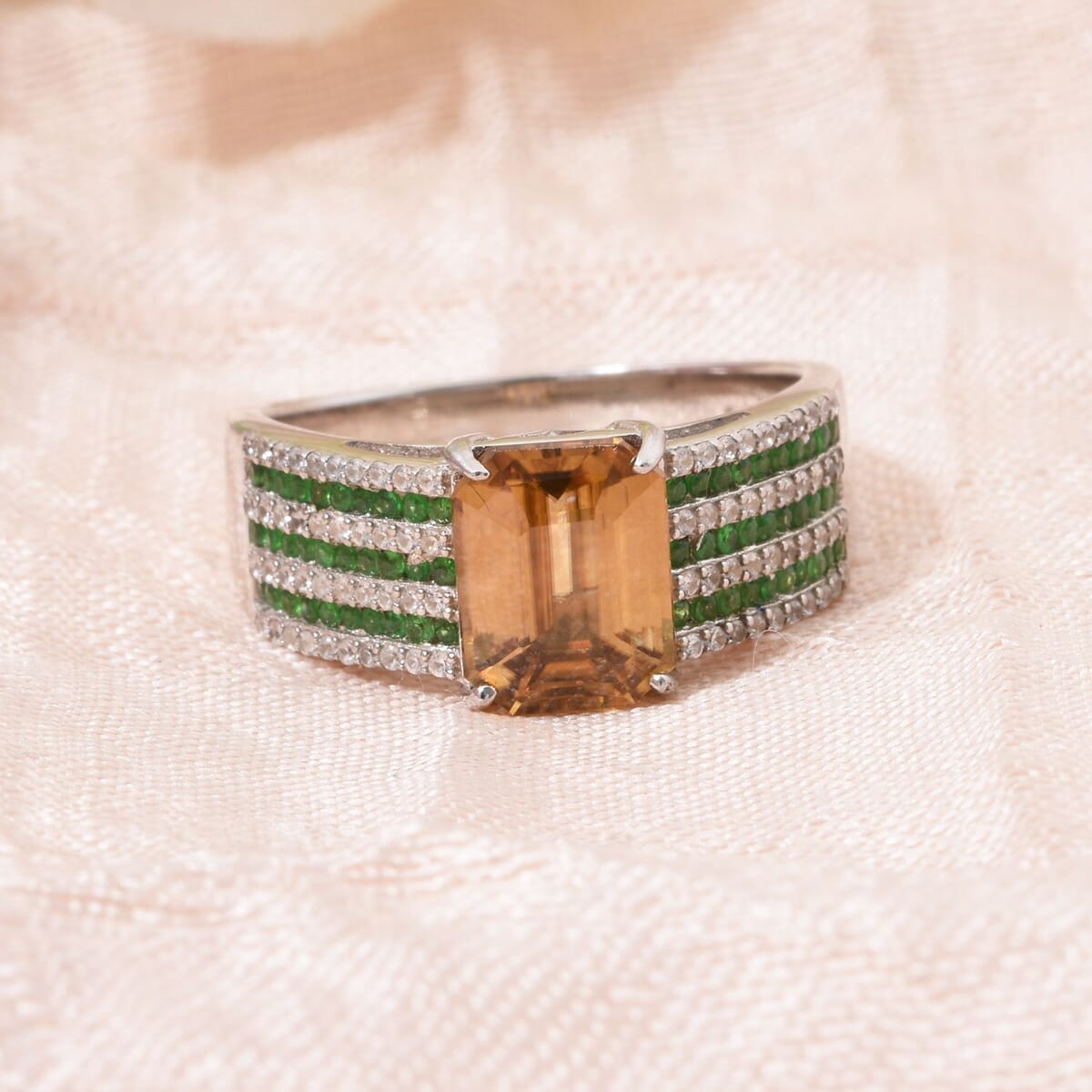 Premium Tanzania Yellow Zircon and Multi Gemstone 4.90 ctw Prism Elegance Ring in Rhodium Over Sterling Silver (Size 9.0) image number 1