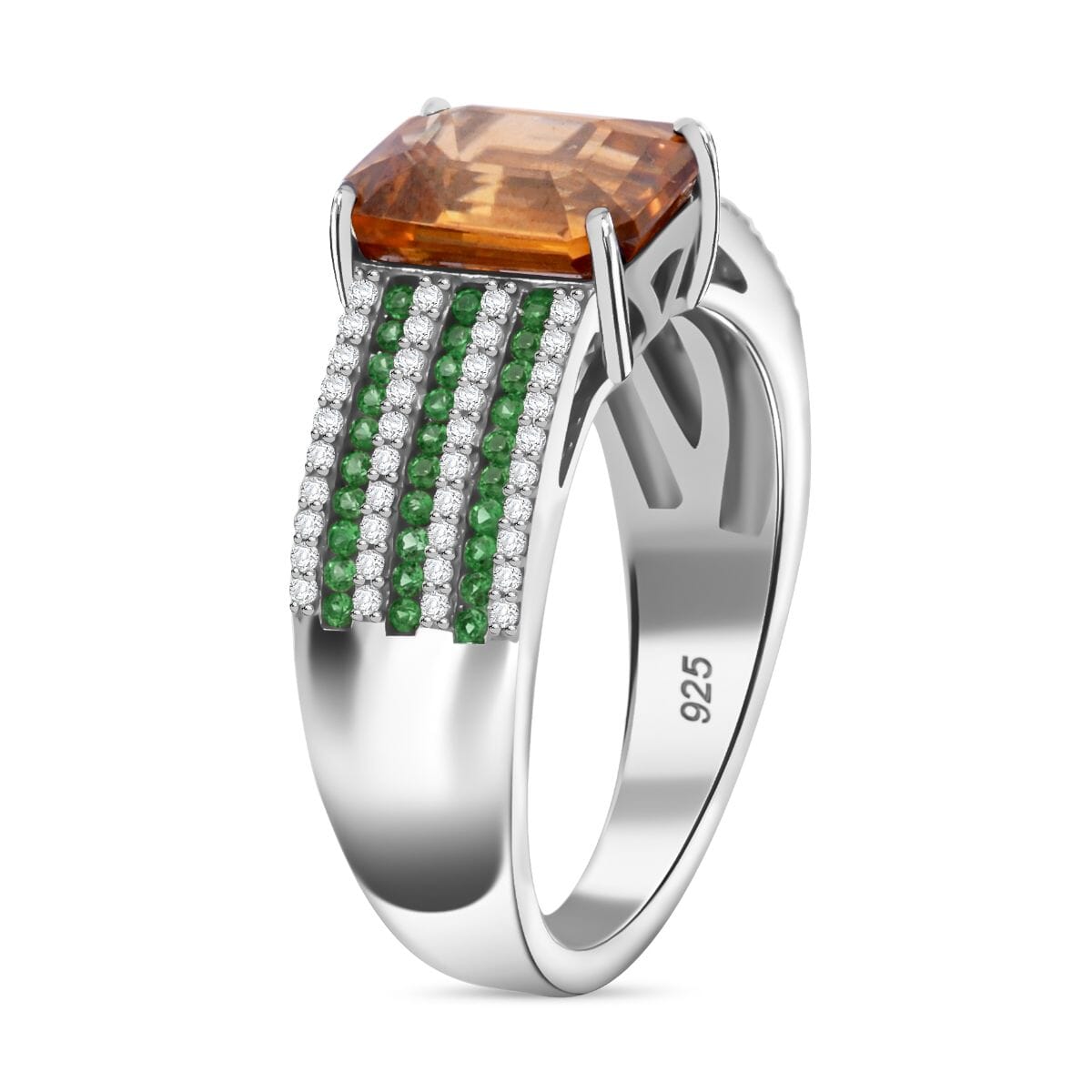 Premium Tanzania Yellow Zircon and Multi Gemstone 4.90 ctw Prism Elegance Ring in Rhodium Over Sterling Silver (Size 9.0) image number 3