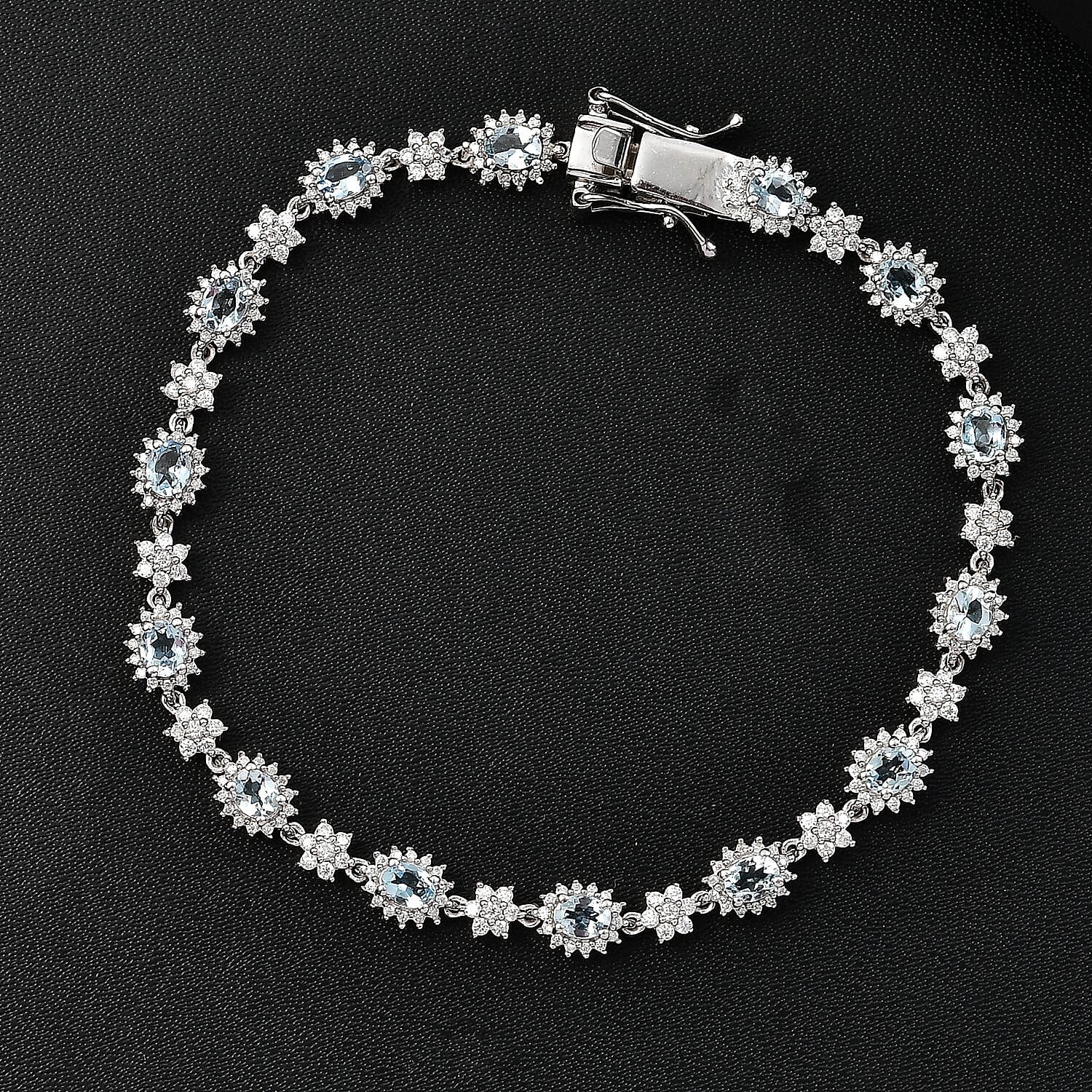 Santa Maria Aquamarine, Moissanite Bracelet in Rhodium Over Sterling Silver (8.00 In) 4.40 ctw