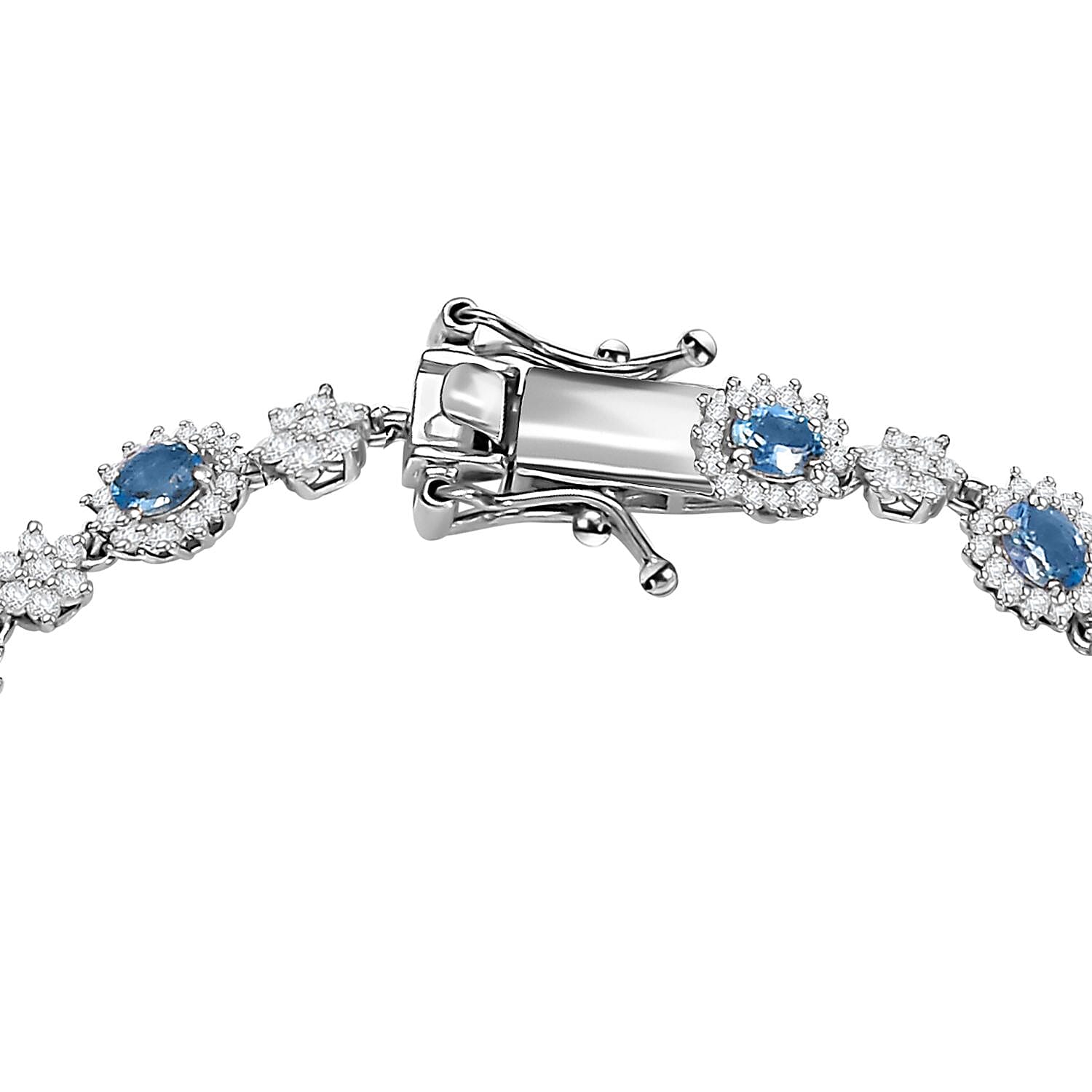 Santa Maria Aquamarine, Moissanite Bracelet in Rhodium Over Sterling Silver (8.00 In) 4.40 ctw