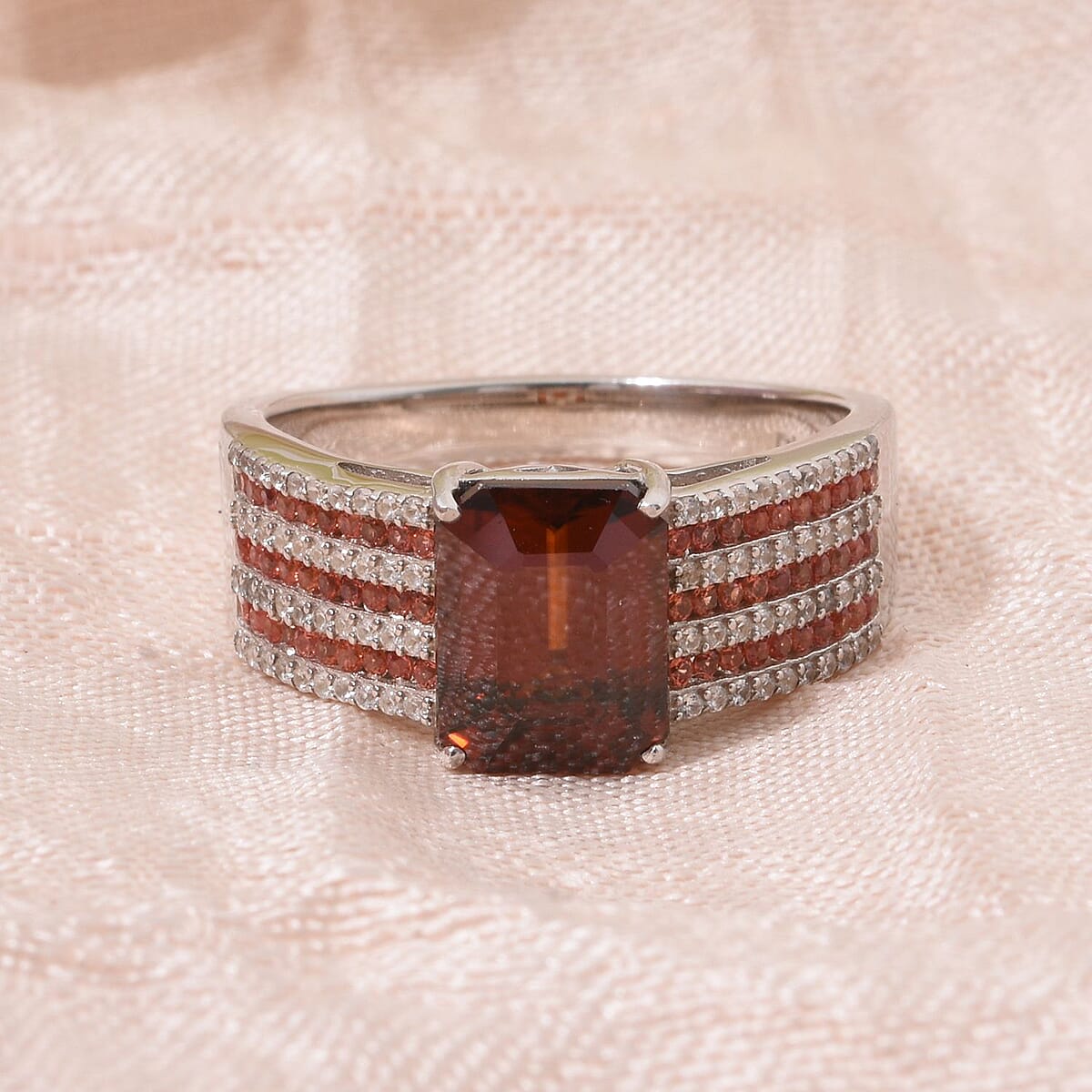 Premium Sunset Zircon and Multi Gemstone 5.15 ctw Prism Elegance Ring in Rhodium Over Sterling Silver (Size 9.0) image number 1