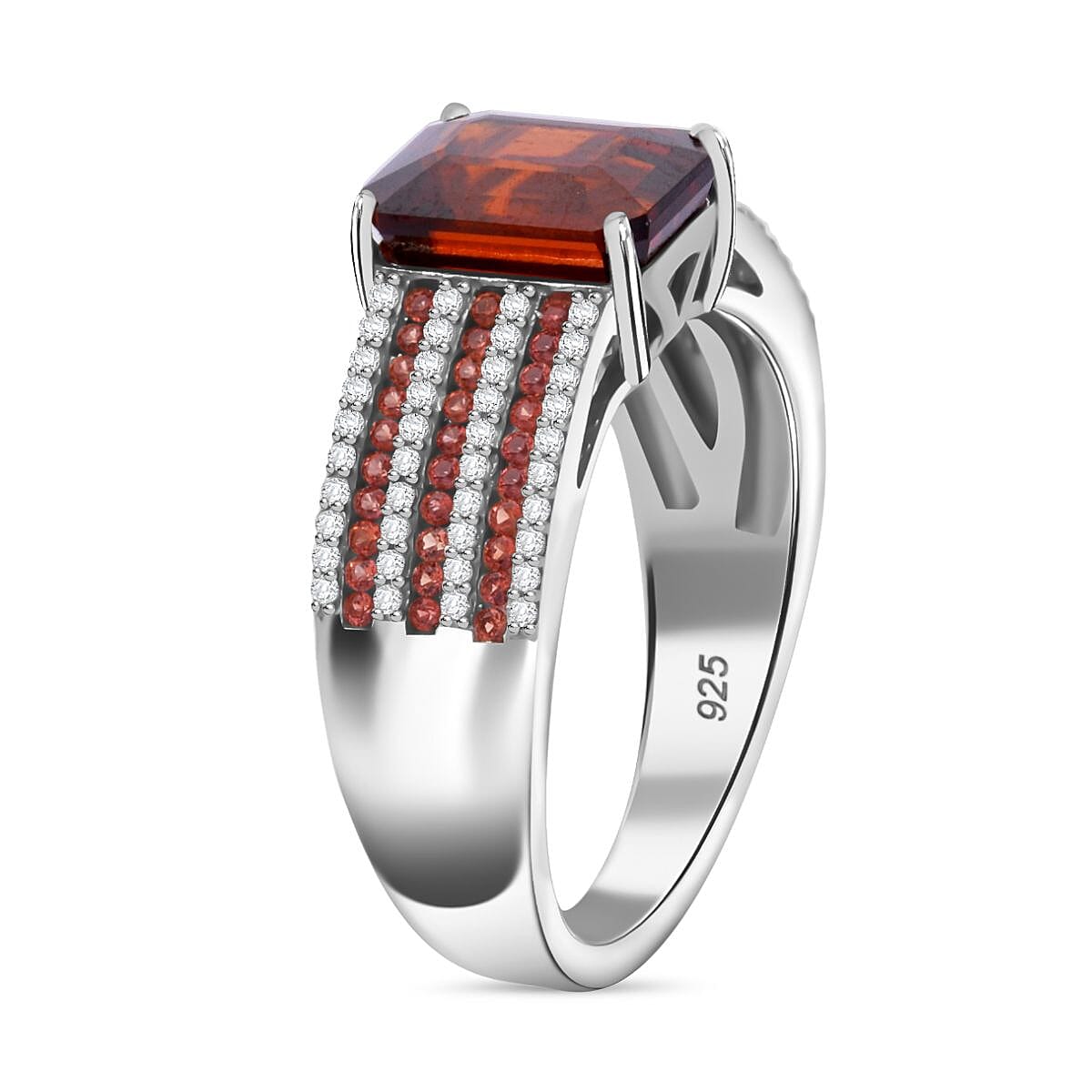 Premium Sunset Zircon and Multi Gemstone 5.15 ctw Prism Elegance Ring in Rhodium Over Sterling Silver (Size 9.0) image number 3