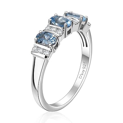 D'Joy Santa Maria Aquamarine and Moissanite 0.85 ctw Ring in Rhodium Over Sterling Silver (Size 10.0)