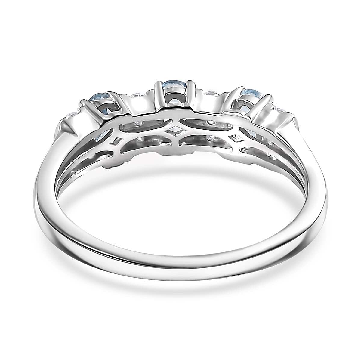 D'Joy Santa Maria Aquamarine and Moissanite 0.85 ctw Ring in Rhodium Over Sterling Silver (Size 10.0)