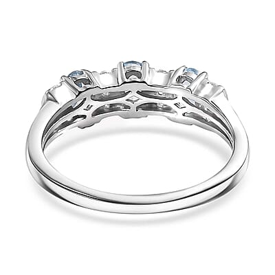 D'Joy Santa Maria Aquamarine and Moissanite 0.85 ctw Ring in Rhodium Over Sterling Silver (Size 10.0)