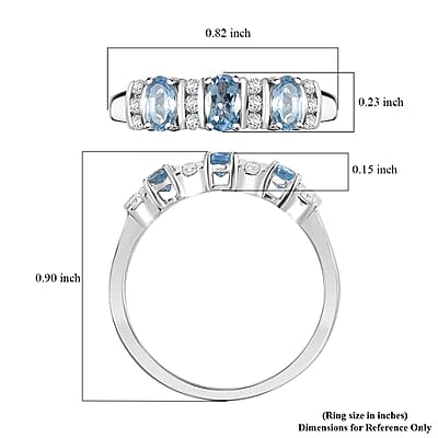 D'Joy Santa Maria Aquamarine and Moissanite 0.85 ctw Ring in Rhodium Over Sterling Silver (Size 10.0)