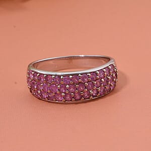 Madagascar Pink Sapphire 1.50 ctw Eclipse Band Ring in Rhodium Over Sterling Silver (Size 5.0)