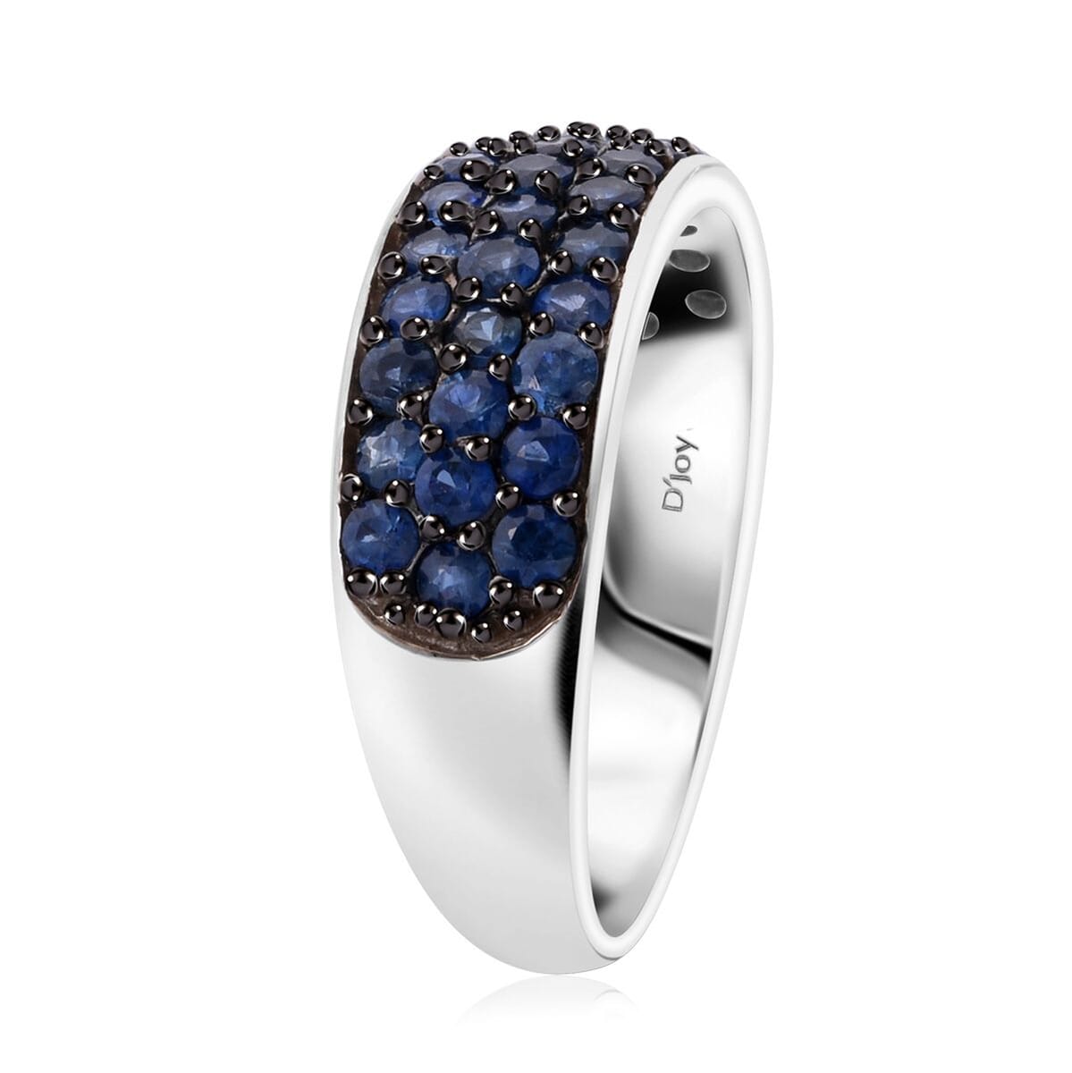 Kanchanaburi Blue Sapphire 1.50 ctw Eclipse Band Ring in Rhodium Over Sterling Silver (Size 7.0) image number 3