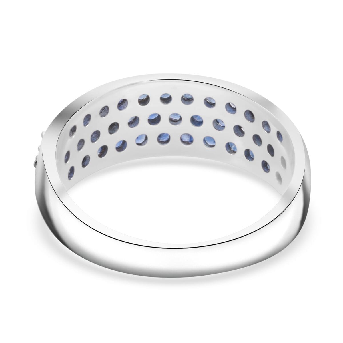 Kanchanaburi Blue Sapphire 1.50 ctw Eclipse Band Ring in Rhodium Over Sterling Silver (Size 7.0) image number 4