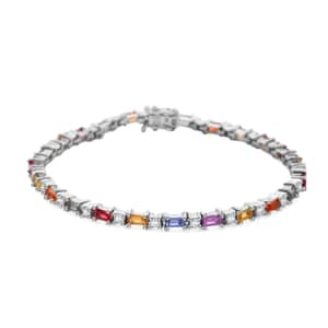 Doorbuster Multi Sapphire and Moissanite 4.10 ctw Symphony Bracelet in Rhodium Over Sterling Silver (6.50 In)