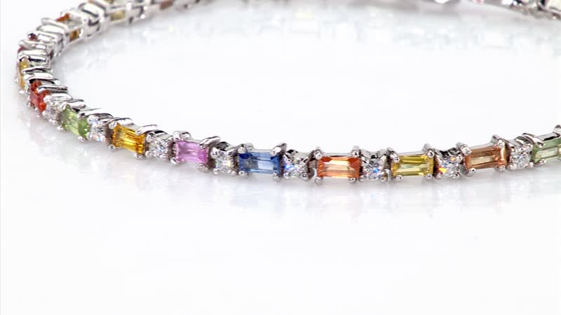 Doorbuster Multi Sapphire and Moissanite Bracelet in Rhodium Over Sterling Silver (6.50 In) 4.10 ctw