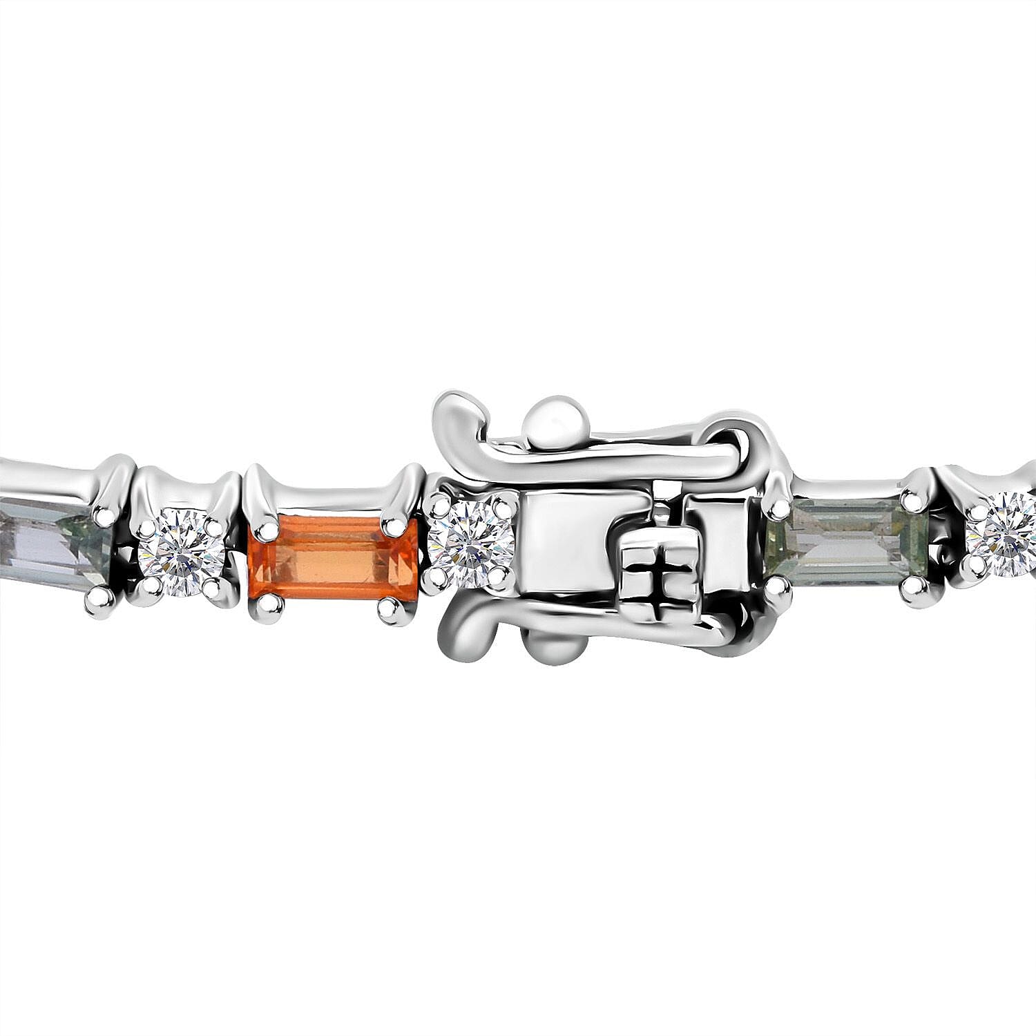 Multi Sapphire and Moissanite 4.10 ctw Symphony Bracelet in Rhodium Over Sterling Silver (6.50 In)