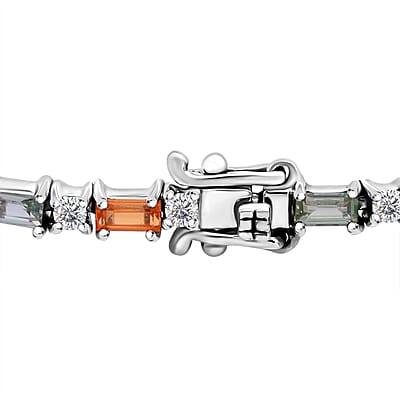 Multi Sapphire and Moissanite 4.10 ctw Symphony Bracelet in Rhodium Over Sterling Silver (6.50 In)