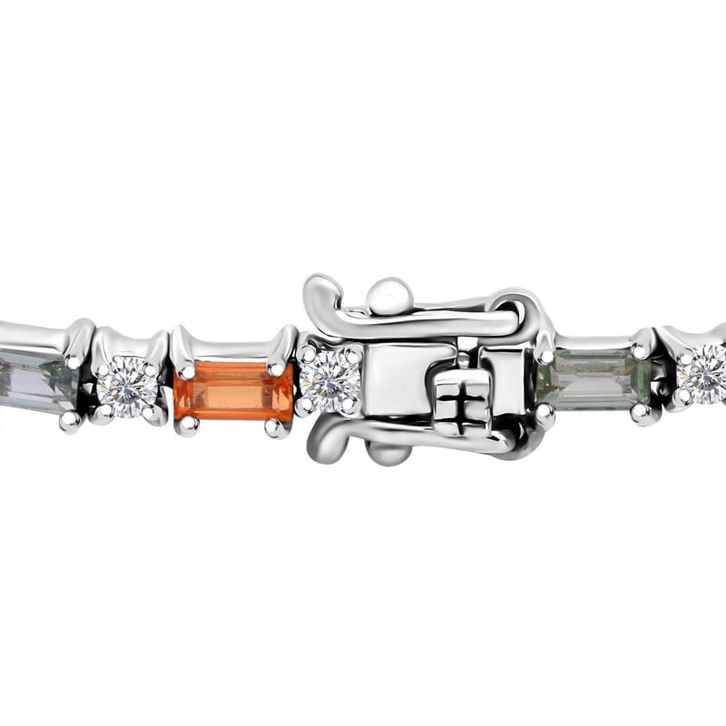Multi Sapphire and Moissanite 4.10 ctw Symphony Bracelet in Rhodium Over Sterling Silver (6.50 In)
