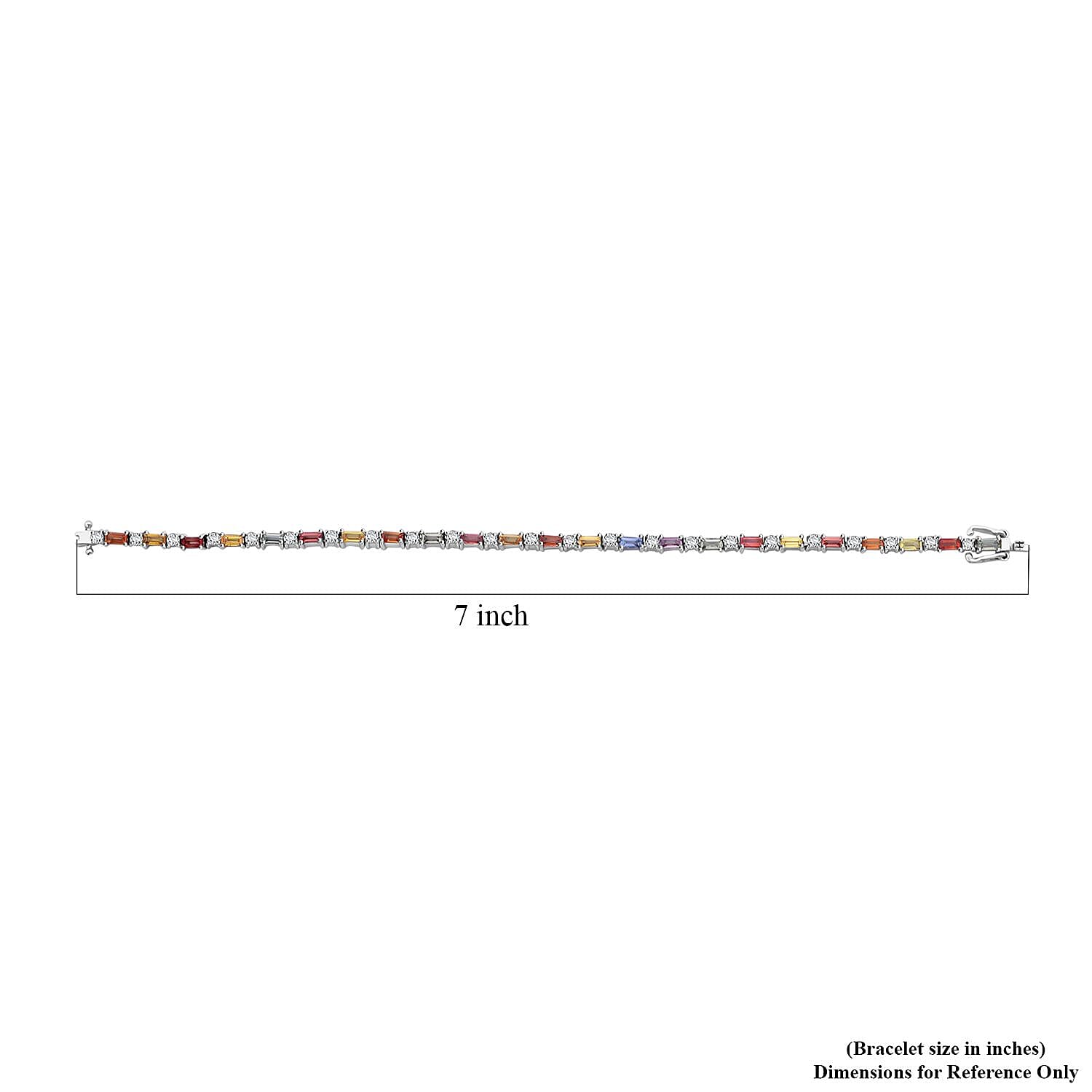 Multi Sapphire and Moissanite 4.10 ctw Symphony Bracelet in Rhodium Over Sterling Silver (6.50 In)