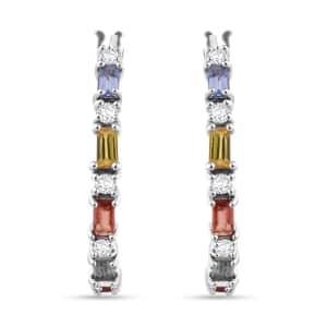 Doorbuster Multi Sapphire and Moissanite 1.70 ctw Symphony Earrings in Rhodium Over Sterling Silver