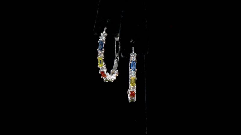 Multi Sapphire and Moissanite 1.70 ctw Symphony Earrings in Rhodium Over Sterling Silver