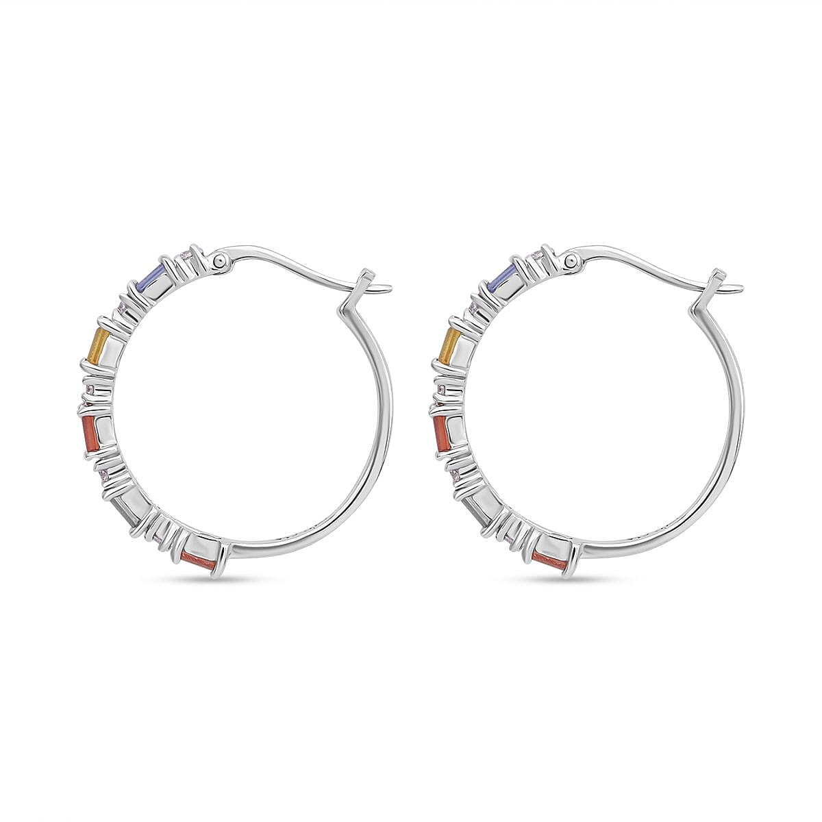 Multi Sapphire and Moissanite 1.70 ctw Symphony Earrings in Rhodium Over Sterling Silver