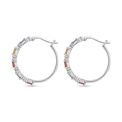 Multi Sapphire and Moissanite 1.70 ctw Symphony Earrings in Rhodium Over Sterling Silver