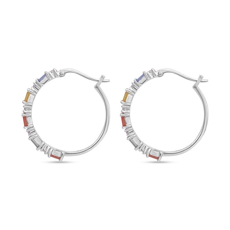 Multi Sapphire and Moissanite 1.70 ctw Symphony Earrings in Rhodium Over Sterling Silver