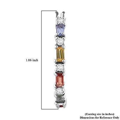 Multi Sapphire and Moissanite 1.70 ctw Symphony Earrings in Rhodium Over Sterling Silver