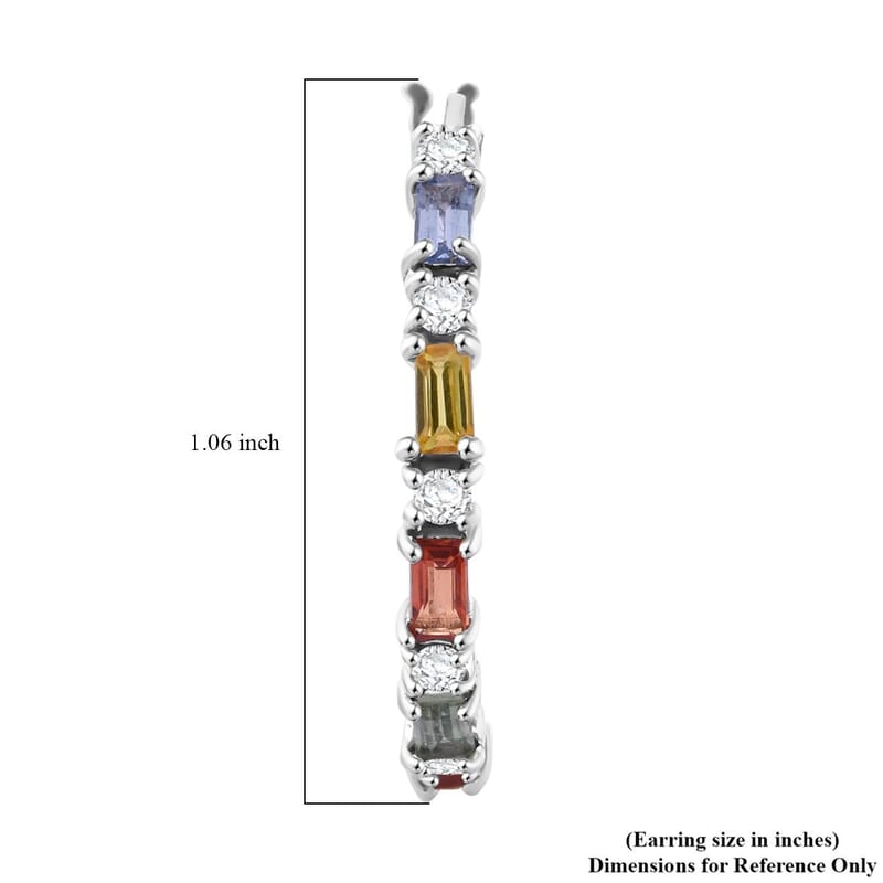 Multi Sapphire and Moissanite 1.70 ctw Symphony Earrings in Rhodium Over Sterling Silver