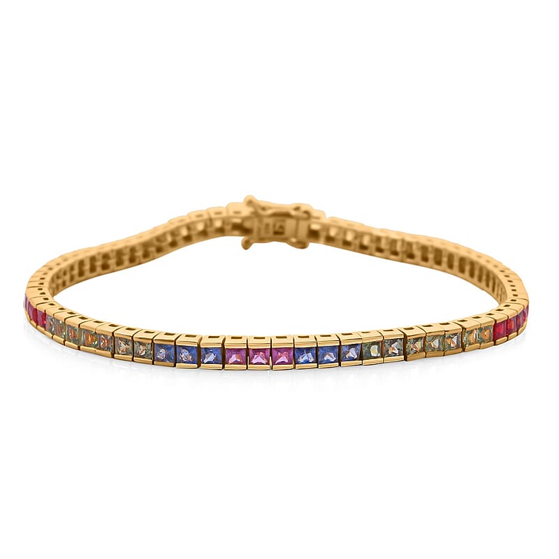 Rainbow Sapphire 8.80 ctw Symphony Bracelet in Vermeil Yellow Gold Over Sterling Silver (6.50 In)