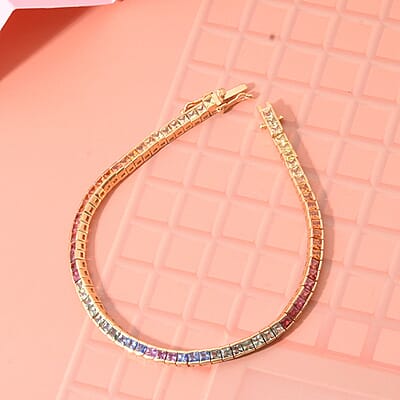 Rainbow Sapphire 8.80 ctw Symphony Bracelet in Vermeil Yellow Gold Over Sterling Silver (6.50 In)