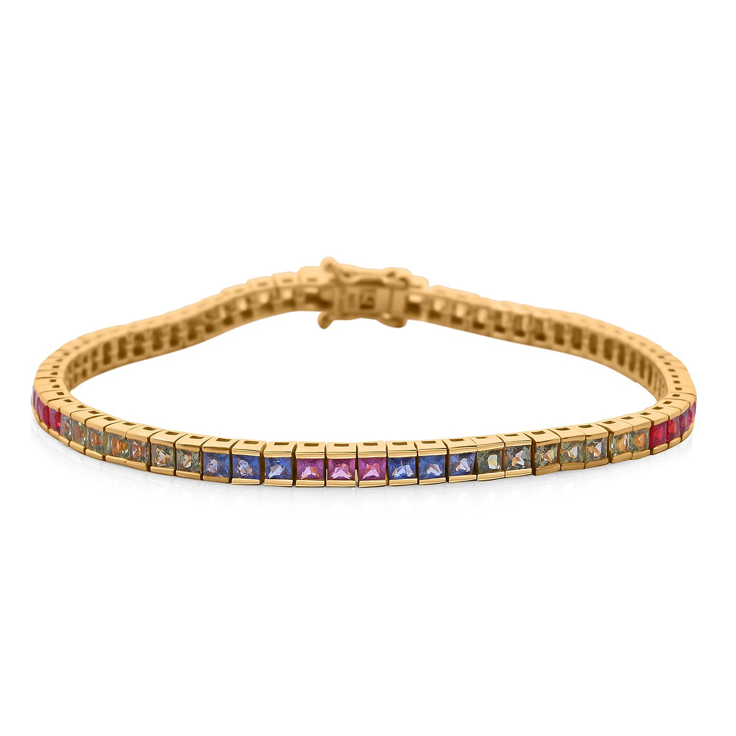 Doorbuster Rainbow Sapphire 8.40 ctw Symphony Bracelet in Vermeil Yellow Gold OVer Sterling Sil (8.00 In)