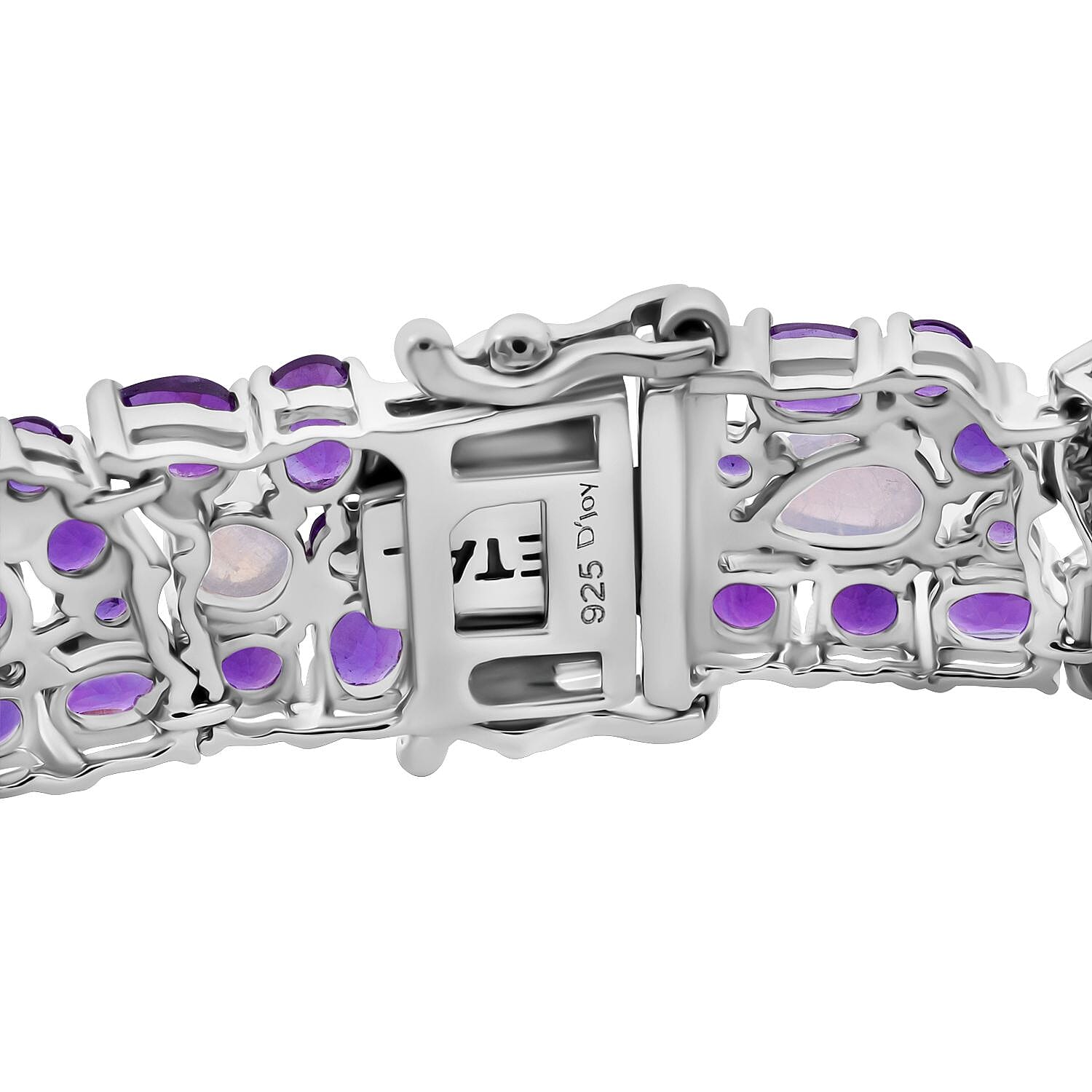 African Amethyst and Moon Glow Moonstone 25.80 ctw Celestial Bloom Bracelet in Rhodium Over Sterling Silver (6.50 In)