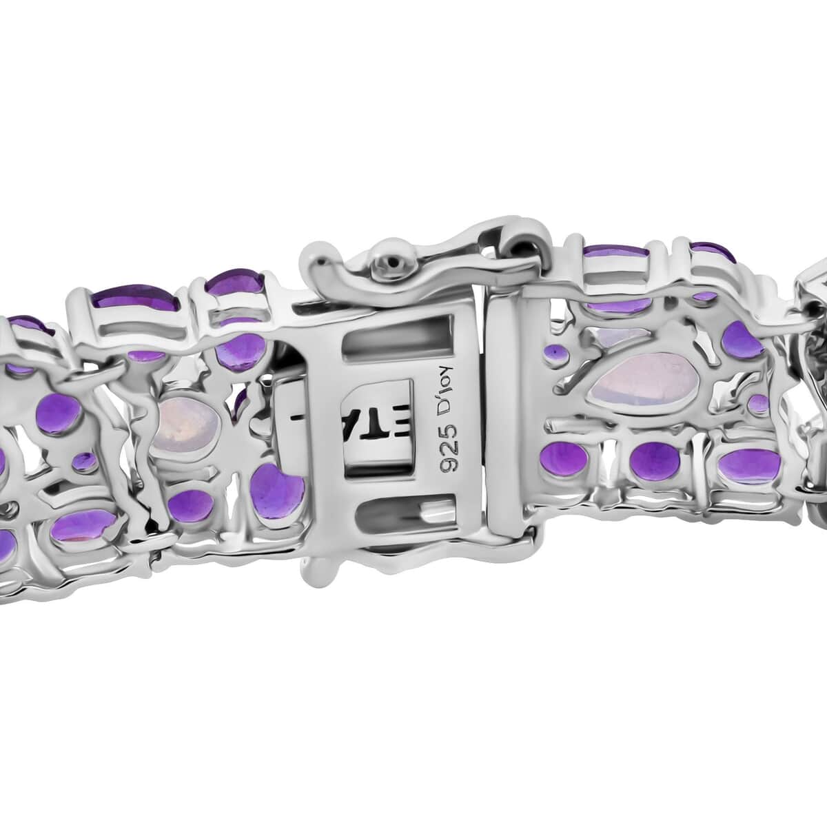 African Amethyst and Moon Glow Moonstone 25.80 ctw Celestial Bloom Bracelet in Rhodium Over Sterling Silver (6.50 In) image number 2