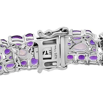 African Amethyst and Moon Glow Moonstone 25.80 ctw Celestial Bloom Bracelet in Rhodium Over Sterling Silver (6.50 In)