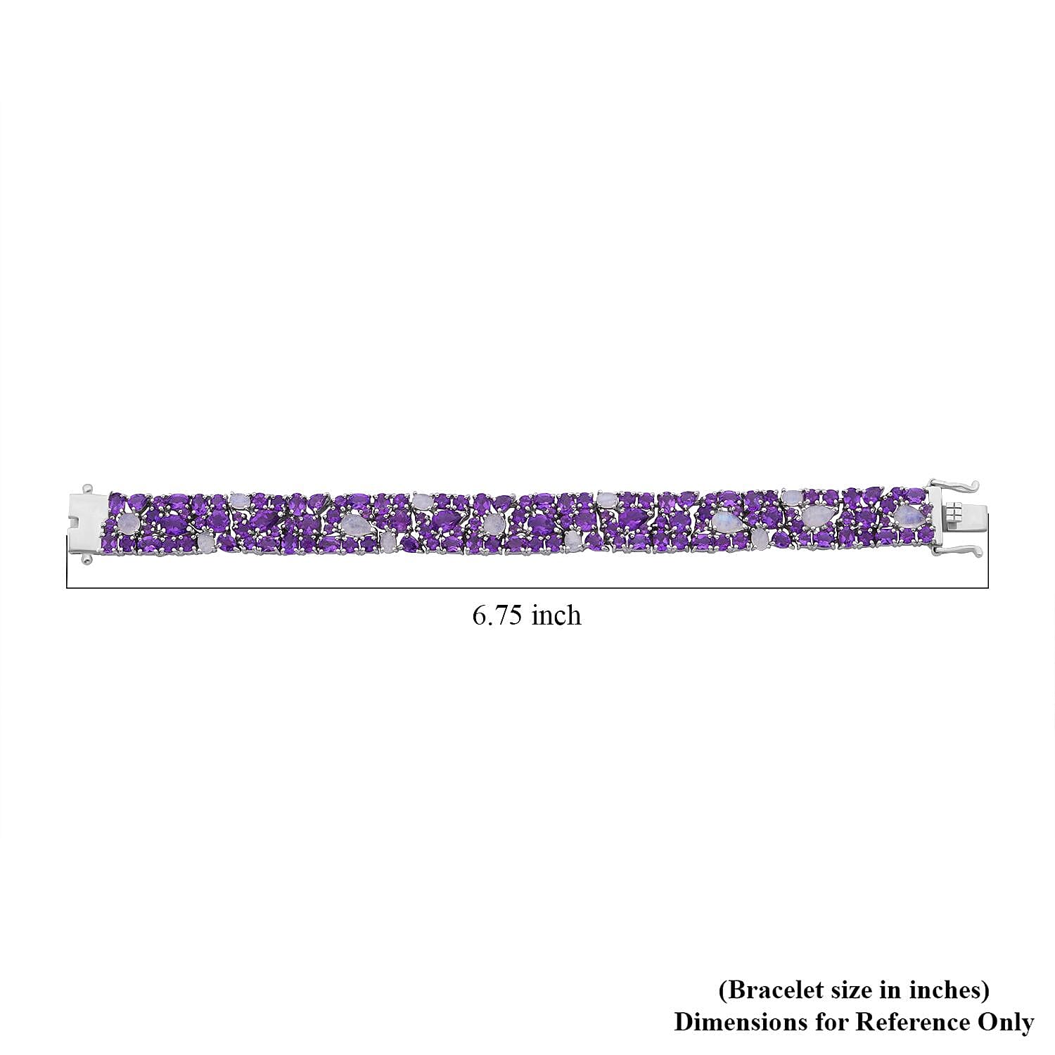 African Amethyst and Moon Glow Moonstone 25.80 ctw Celestial Bloom Bracelet in Rhodium Over Sterling Silver (6.50 In)