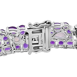 African Amethyst and Moon Glow Moonstone 28.25 ctw Celestial Bloom Bracelet in Rhodium Over Sterling Silver (7.25 In)
