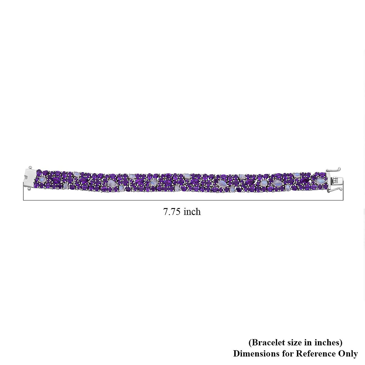 African Amethyst and Moon Glow Moonstone 28.25 ctw Celestial Bloom Bracelet in Rhodium Over Sterling Silver (7.25 In) image number 4
