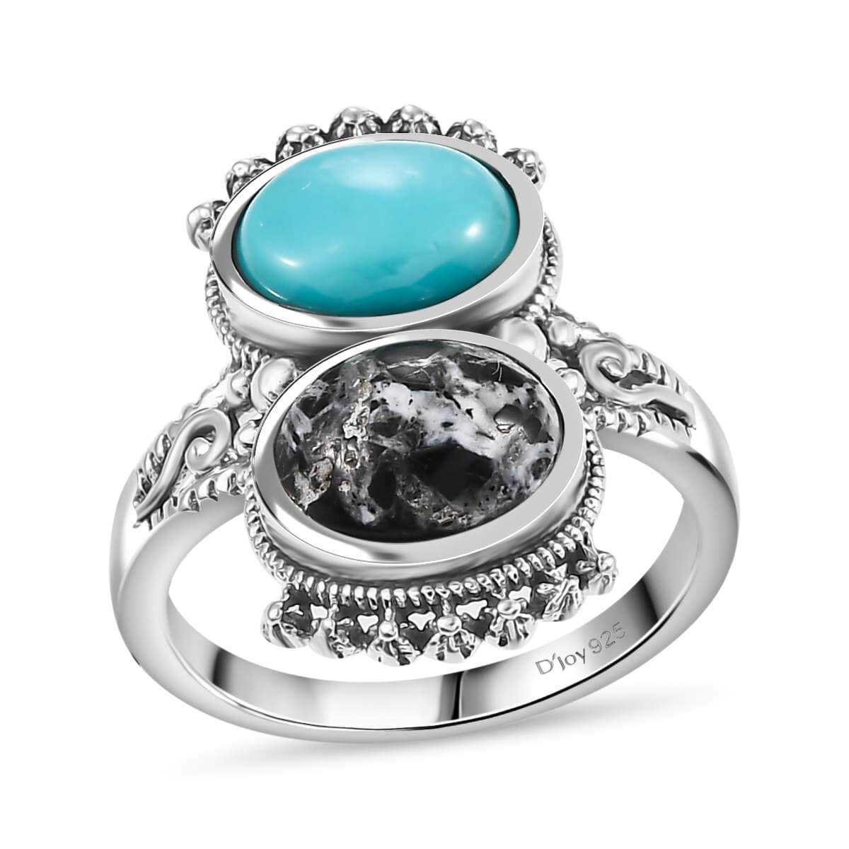 Artisan Crafted Sleeping Beauty Turquoise and White Buffalo 3.90 ctw Ring in Sterling Silver (Size 10.0) image number 0