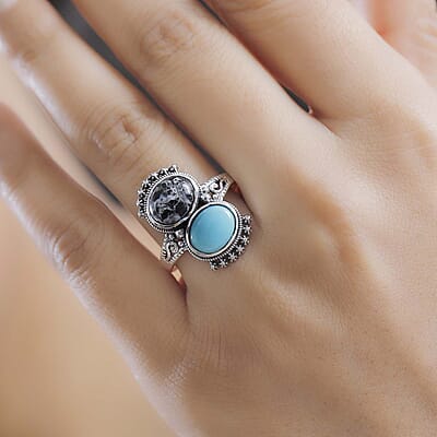 D'Joy Artisan Crafted Sleeping Beauty Turquoise and White Buffalo 3.90 ctw Ring in Sterling Silver (Size 10.0)