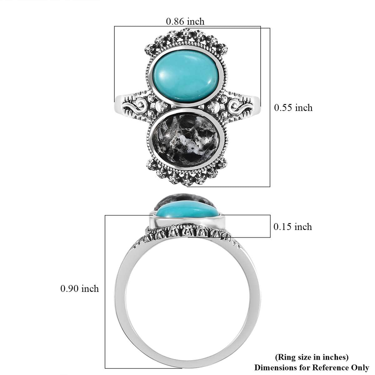 Artisan Crafted Sleeping Beauty Turquoise and White Buffalo 3.90 ctw Ring in Sterling Silver (Size 10.0) image number 5