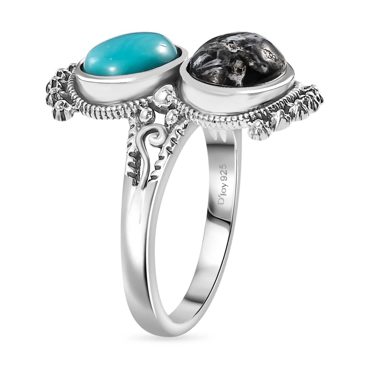 Artisan Crafted Sleeping Beauty Turquoise and White Buffalo 3.90 ctw Ring in Sterling Silver (Size 9.0) image number 3
