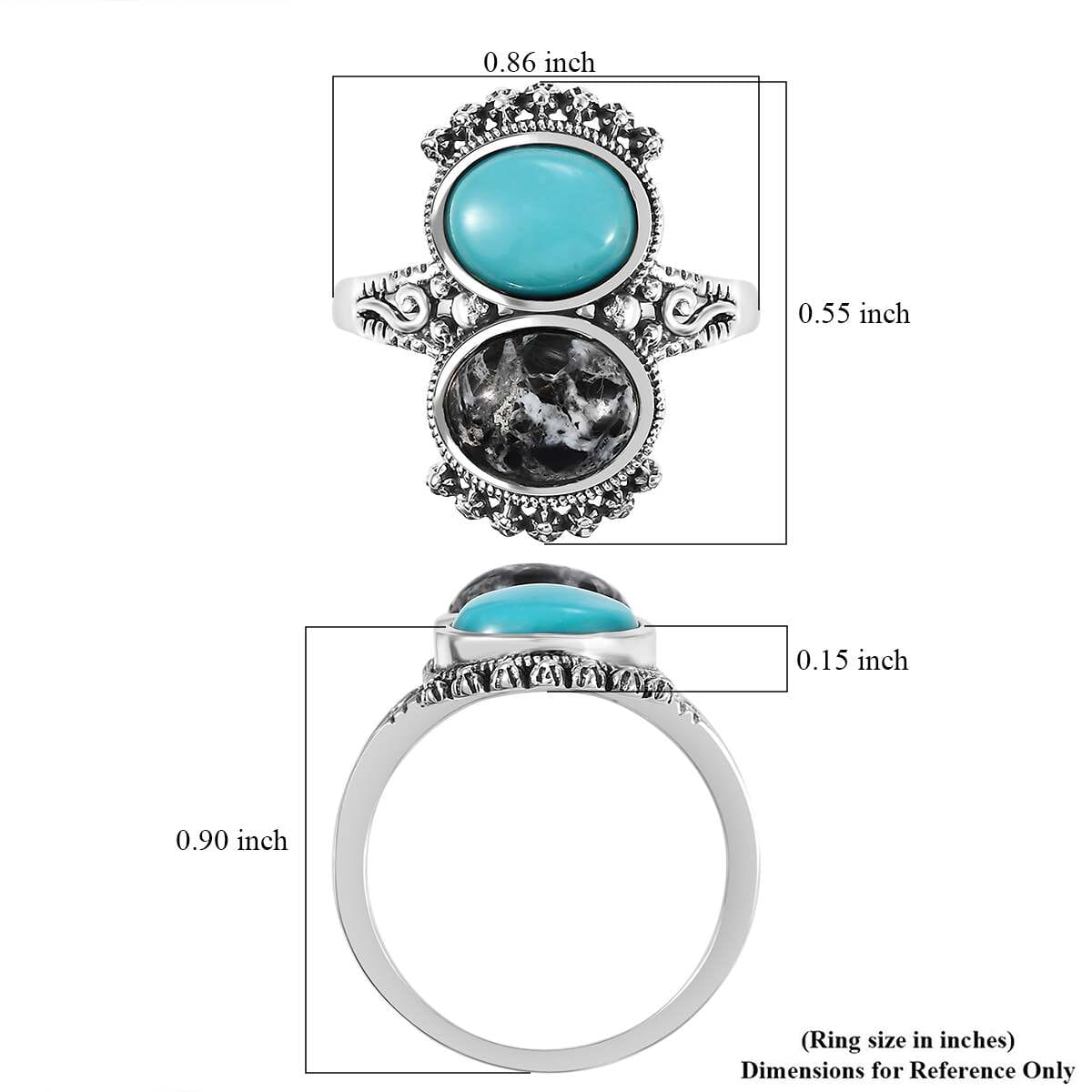 Artisan Crafted Sleeping Beauty Turquoise and White Buffalo 3.90 ctw Ring in Sterling Silver (Size 9.0) image number 5
